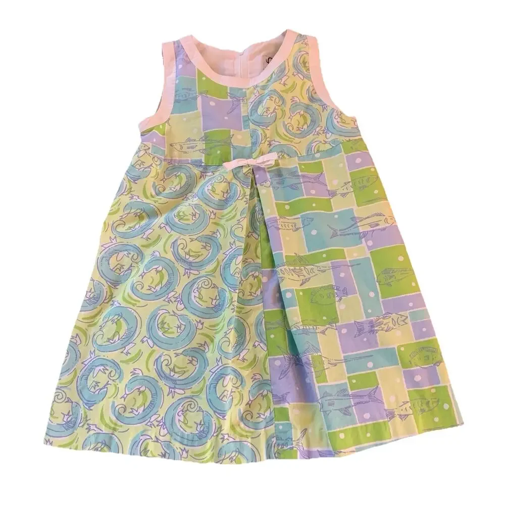 Vintage Lilly Pulitzer Ocean Coastal Patchwork A-Line Shift Dress Size 6X Resort